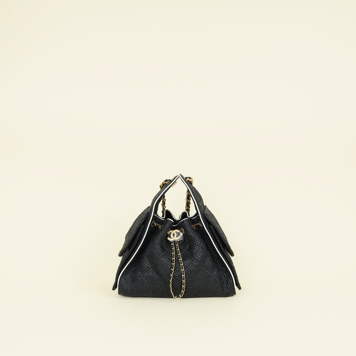 Chanel Black CC 25 Raffia Small Handbag