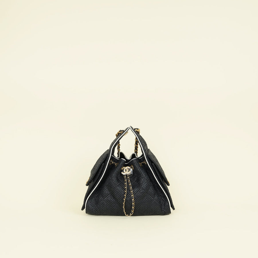 Chanel Black CC 25 Raffia Small Handbag