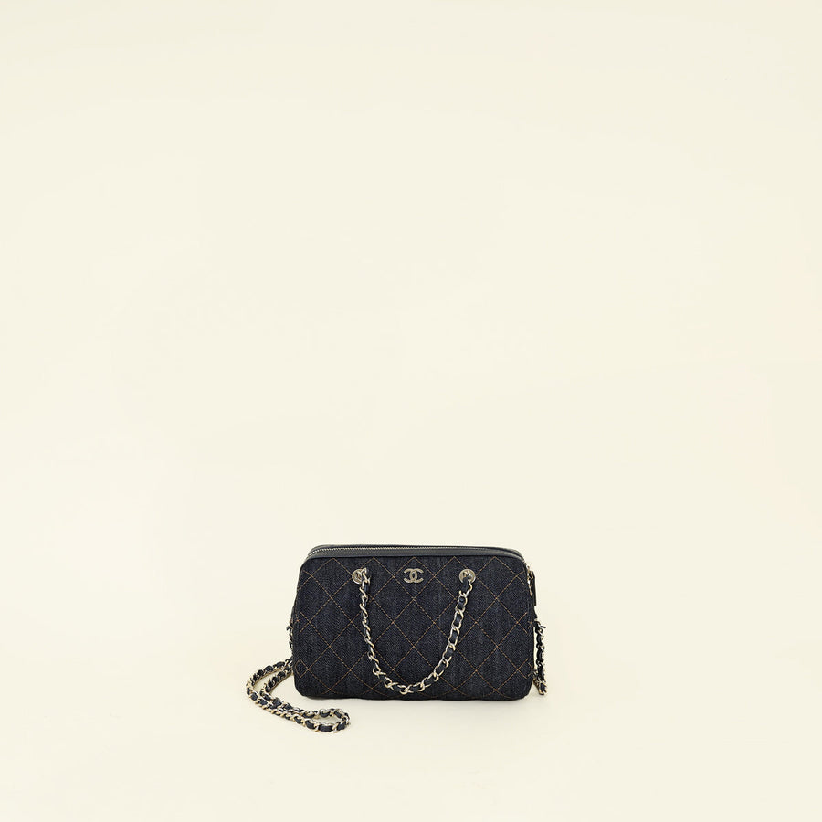 Chanel Blue Quilted Denim Mini Bowling Bag
