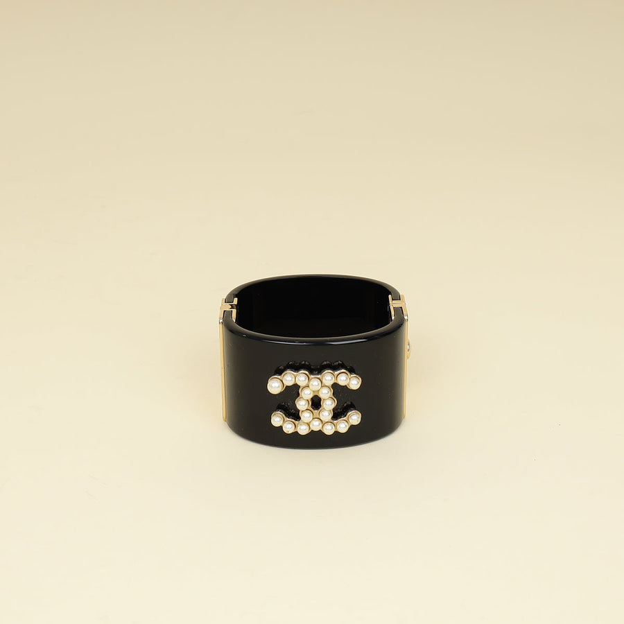 Chanel Bicolor Resin Pearl CC Cuff Bracelet