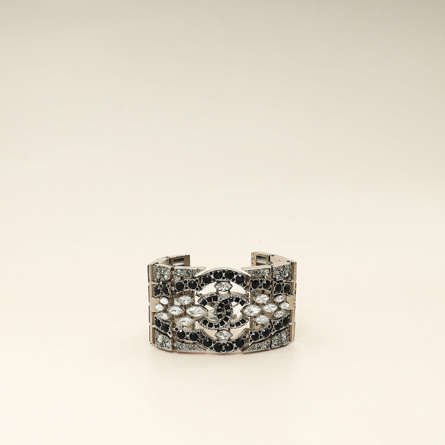 Chanel Black CC Crystal Wide Cuff Bracelet