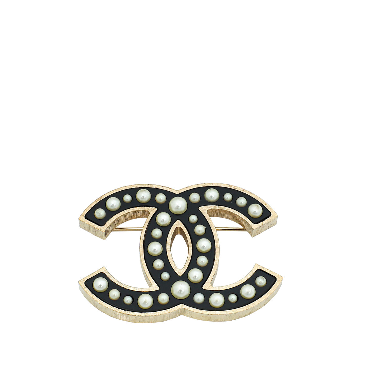 Chanel Black CC Pearl Enamel Brooch