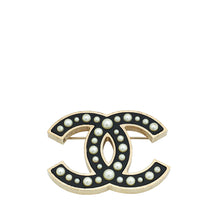 Chanel Black CC Pearl Enamel Brooch