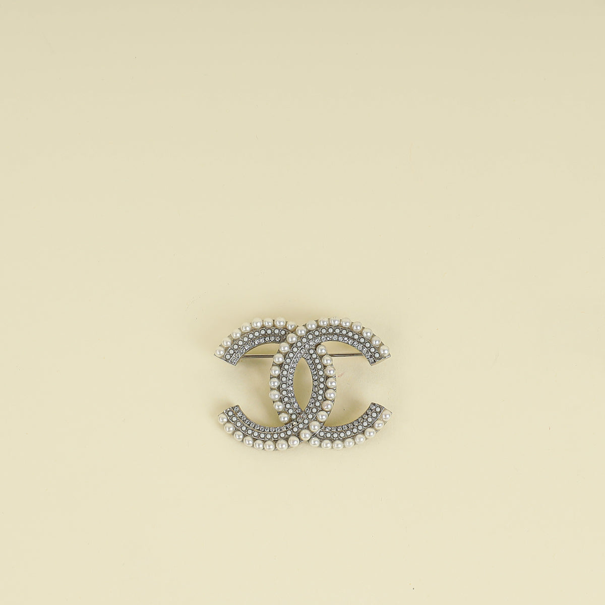 Chanel White CC Brooch