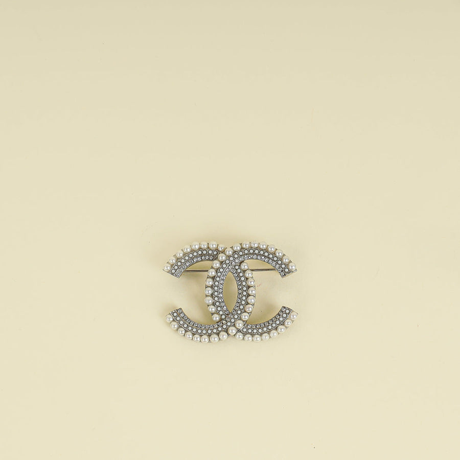 Chanel White CC Brooch