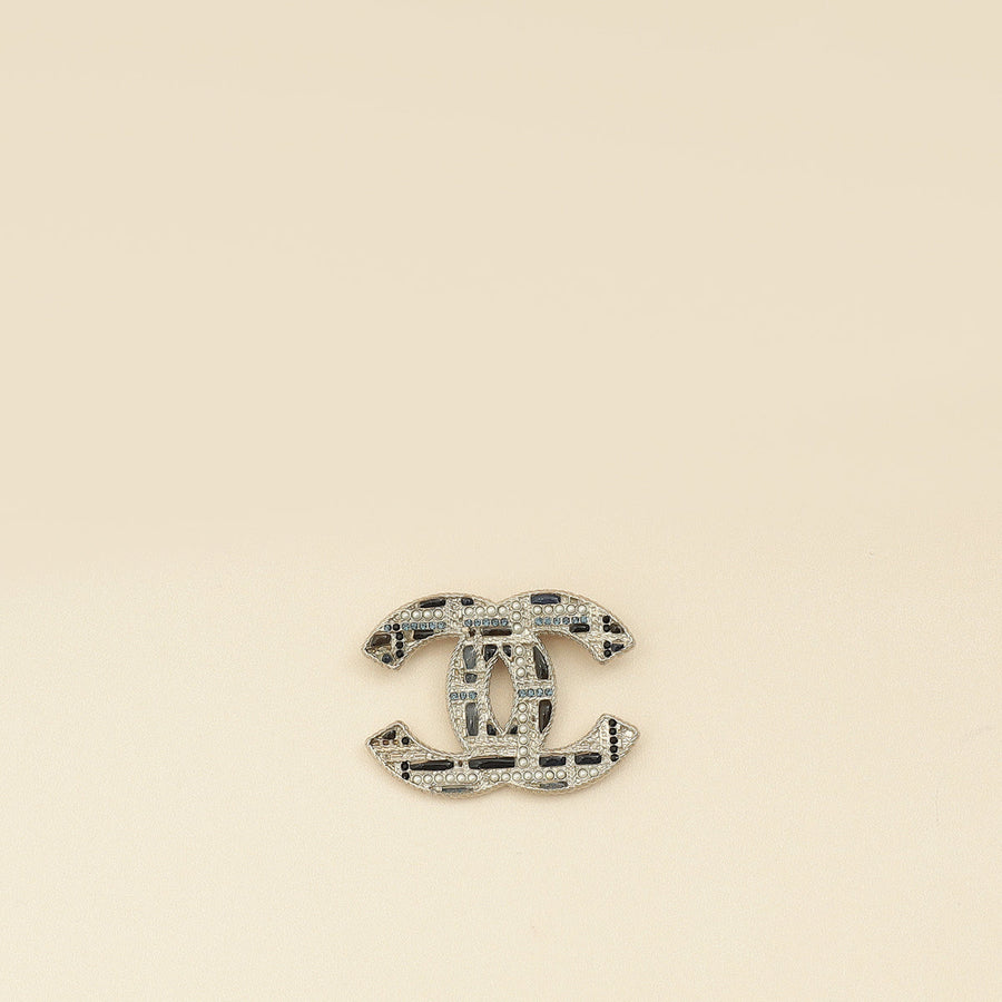 Chanel Silver CC Beads Crysta Details Brooch