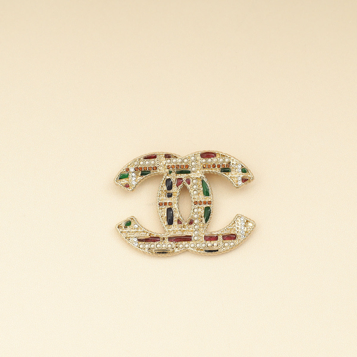 Chanel Gold CC Beads Crysta Details Brooch