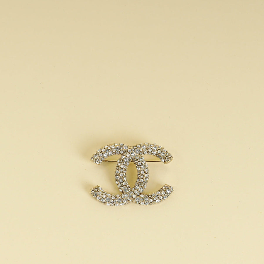 Chanel Gold CC Beads Pearl Crystal Brooch