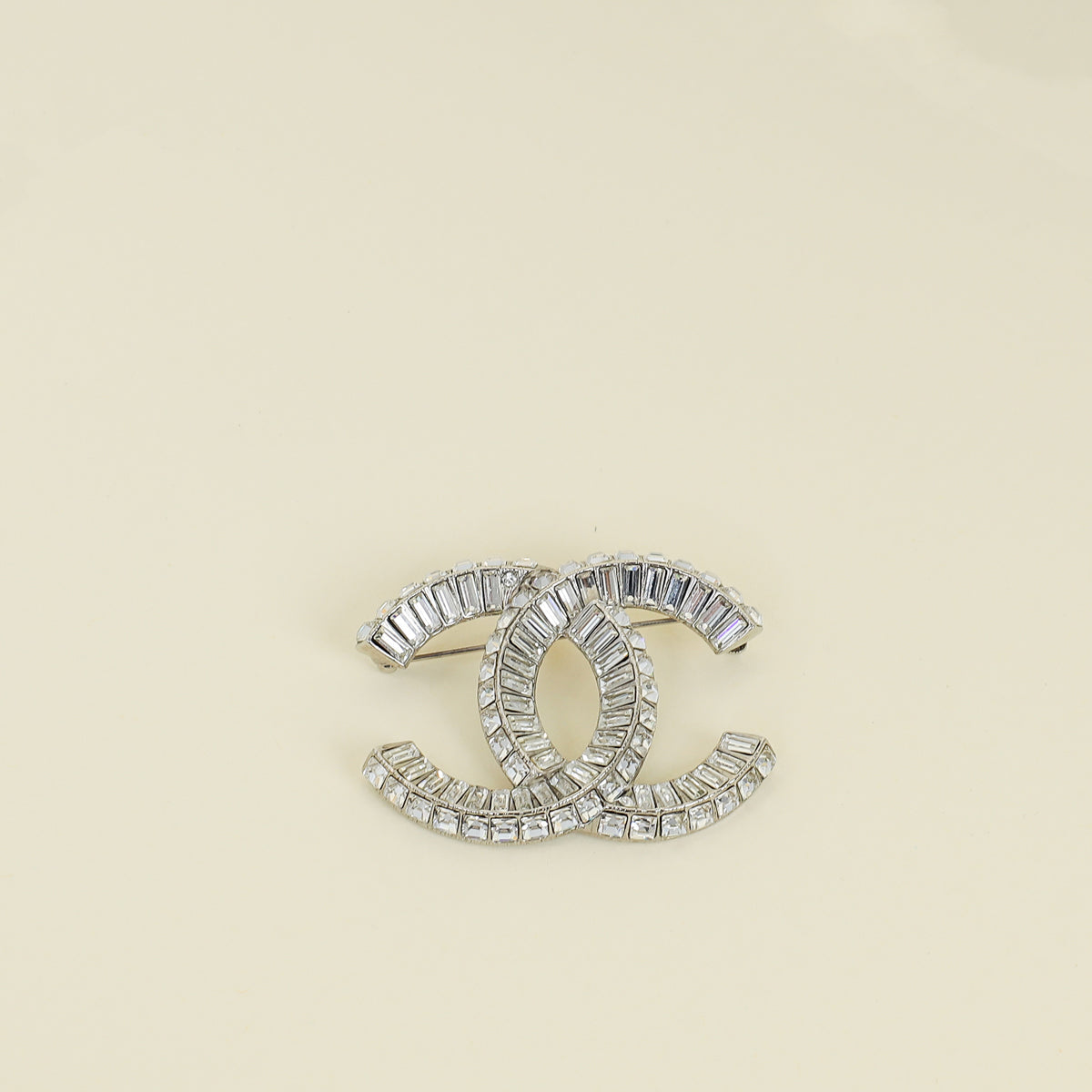 Chanel White Crystal Baguette CC Brooch