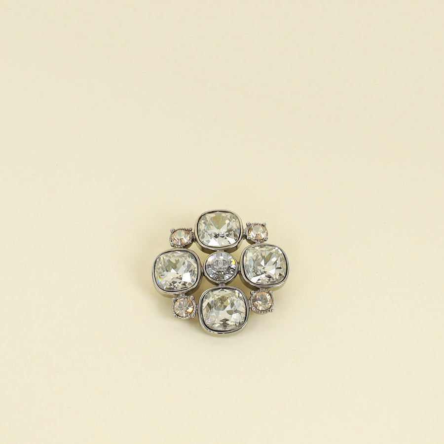 Chanel Bicolor Crystal Quatrefoil Brooch