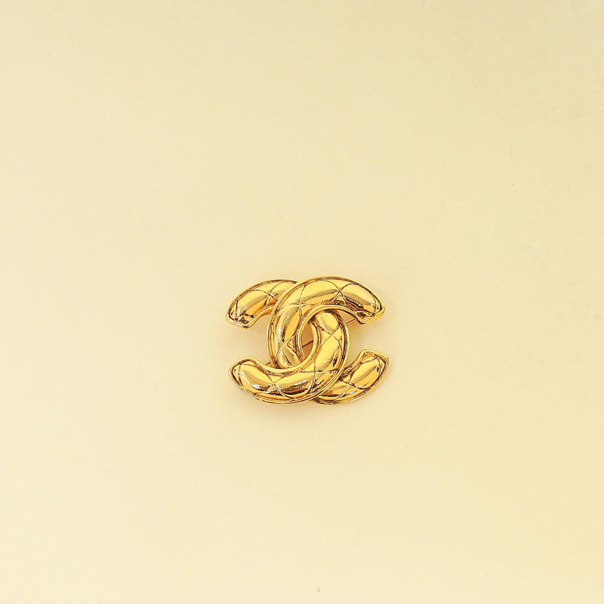 Chanel Gold Finish Vintage Quilted CC Brooch