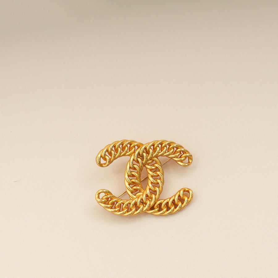 Chanel Gold CC Braided Chain Brooch