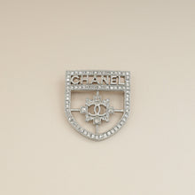 Chanel Silver Swarovski Baguette Crystal CC Shield Brooch