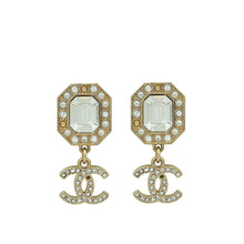 Chanel Gold Tone CC Pearl Crystal Drop Earrings