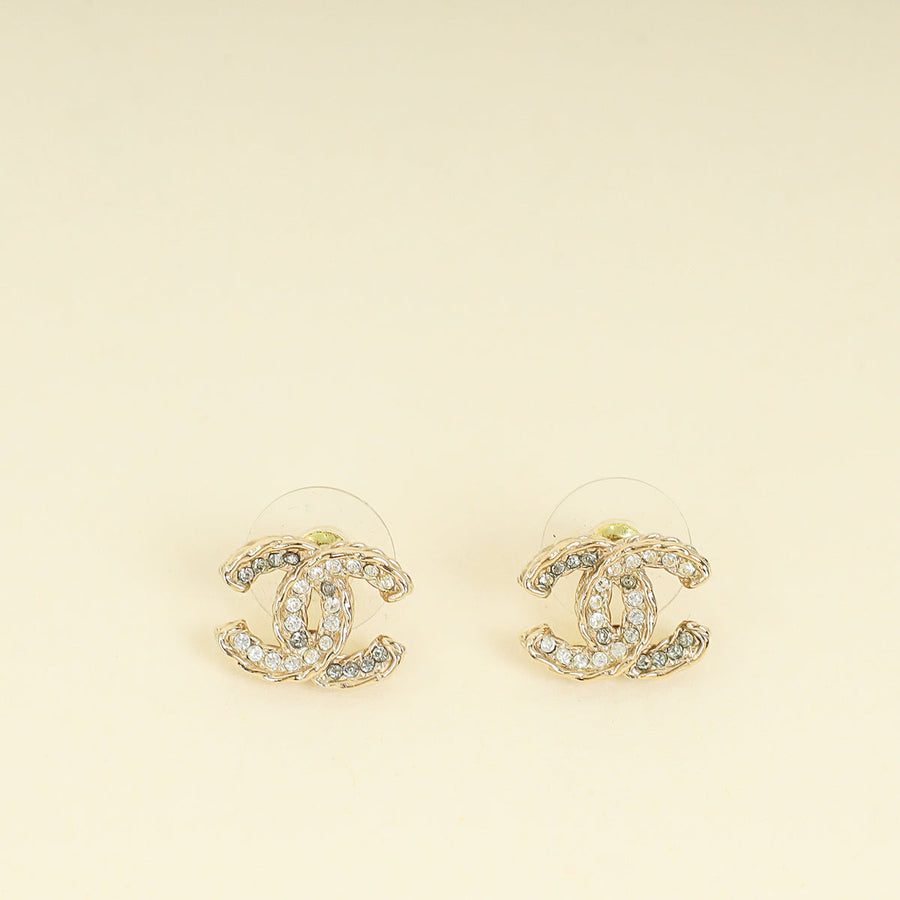 Chanel Gold CC Crystal Earrings