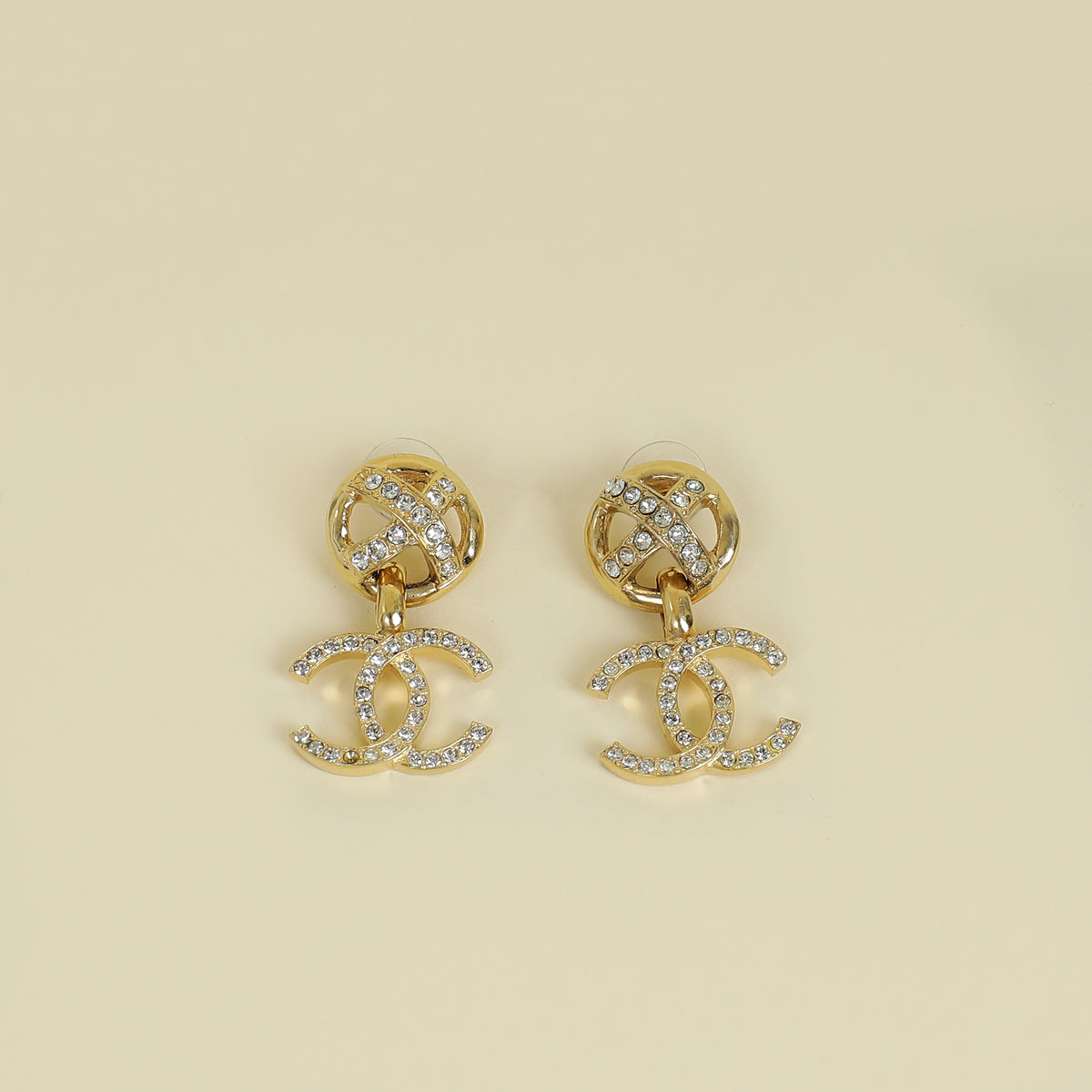 Chanel Gold CC Crystal Drop Earrings