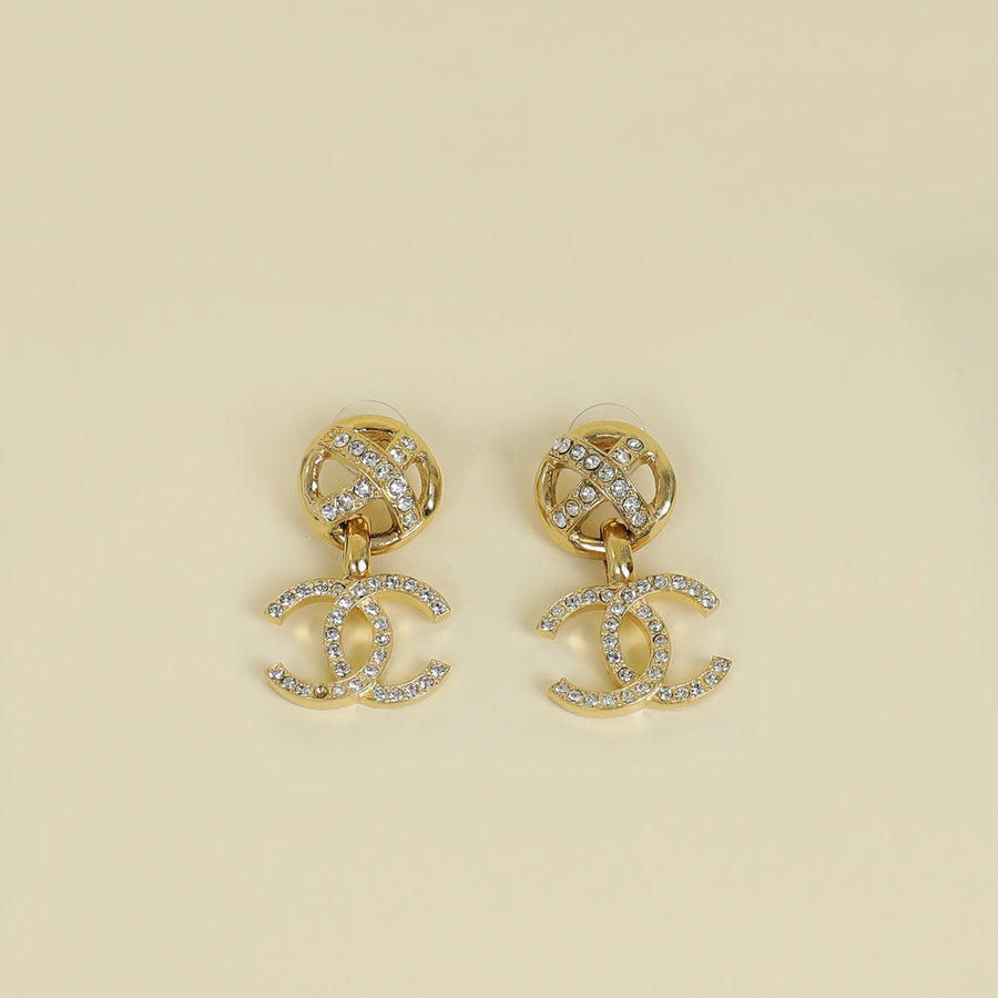 Chanel Gold CC Crystal Drop Earrings