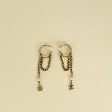 Chanel White CC Hoop Chain Drop Earrings