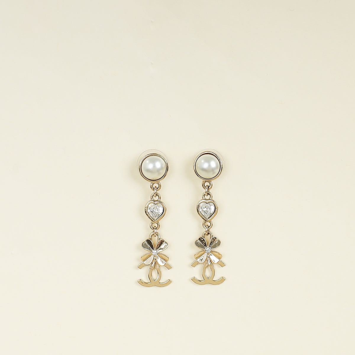 Chanel White CC Swing Drop Clover Earrings