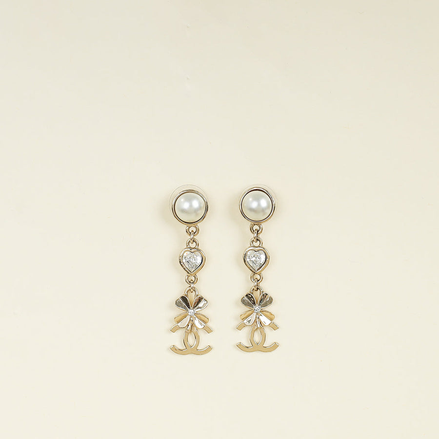Chanel White CC Swing Drop Clover Earrings