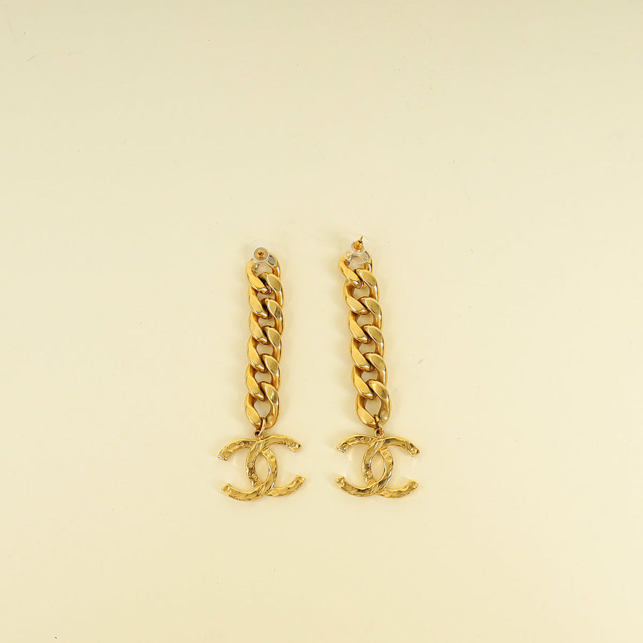 Chanel Gold CC Chain Drop Long Earrings