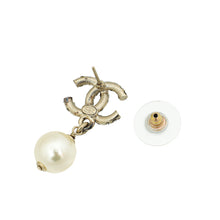 Chanel Gold CC Crystal Pearl Drop Earrings