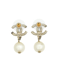 Chanel Gold CC Crystal Pearl Drop Earrings