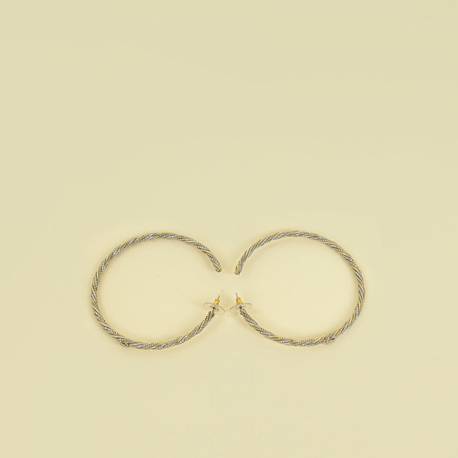Chanel Light Gold Crystal CC Large Hoop Earrings