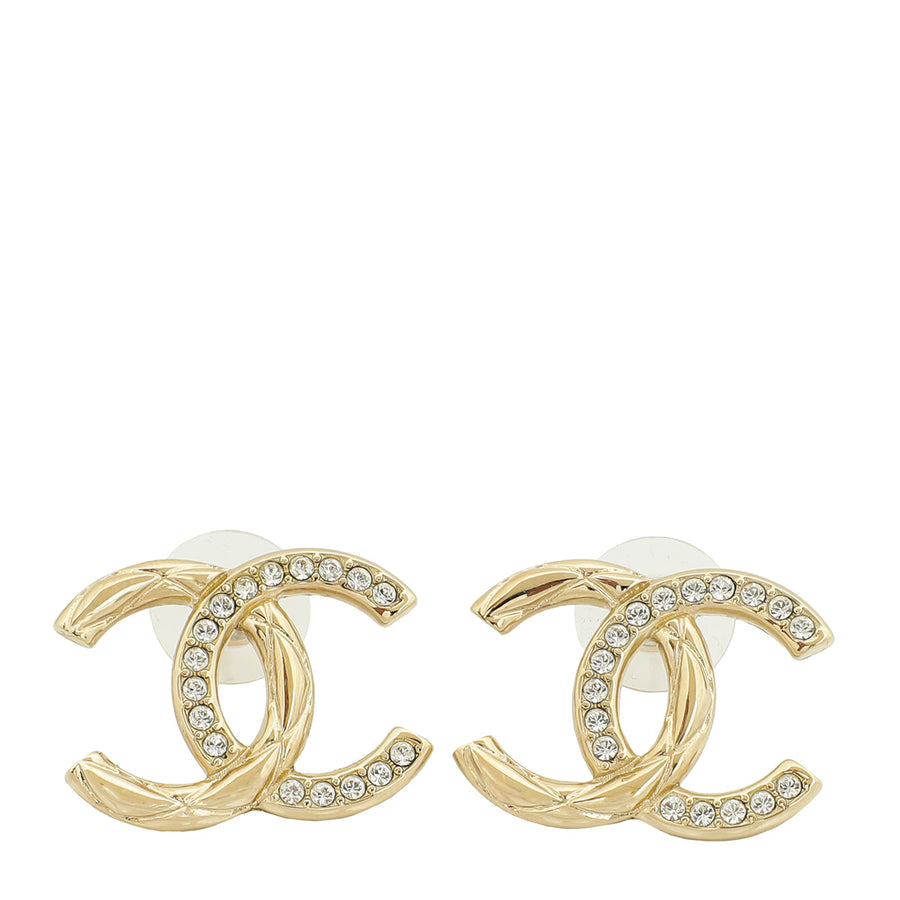 Chanel Gold CC Crystal Earrings