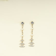 Chanel Gold CC Pearl Crystal Long Drop Earrings