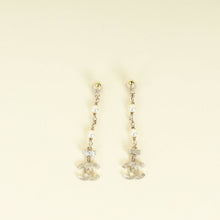 Chanel Gold CC Pearl Crystal Long Drop Earrings