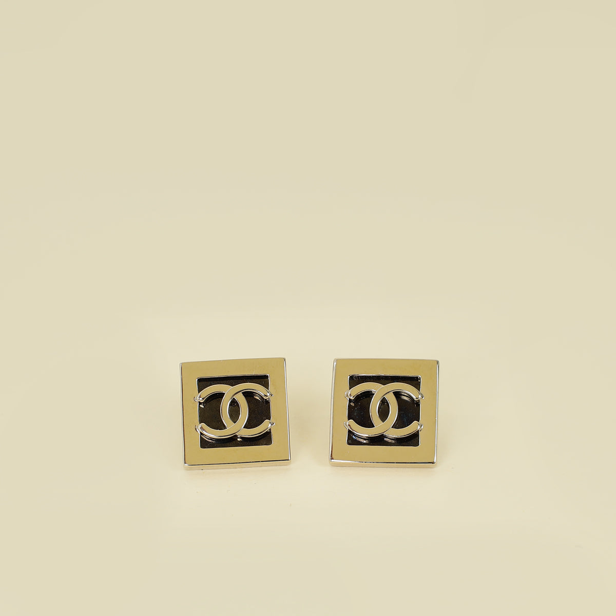 Chanel Black Square CC Earrings