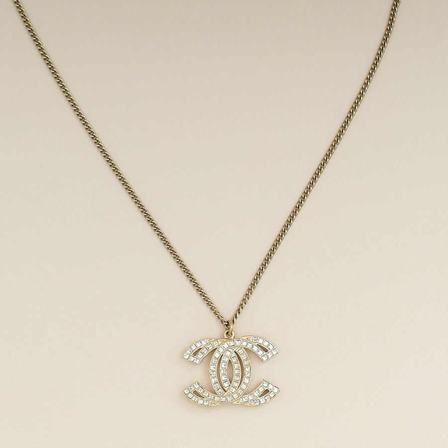 Chanel Gold CC Crystal Pendant Necklace