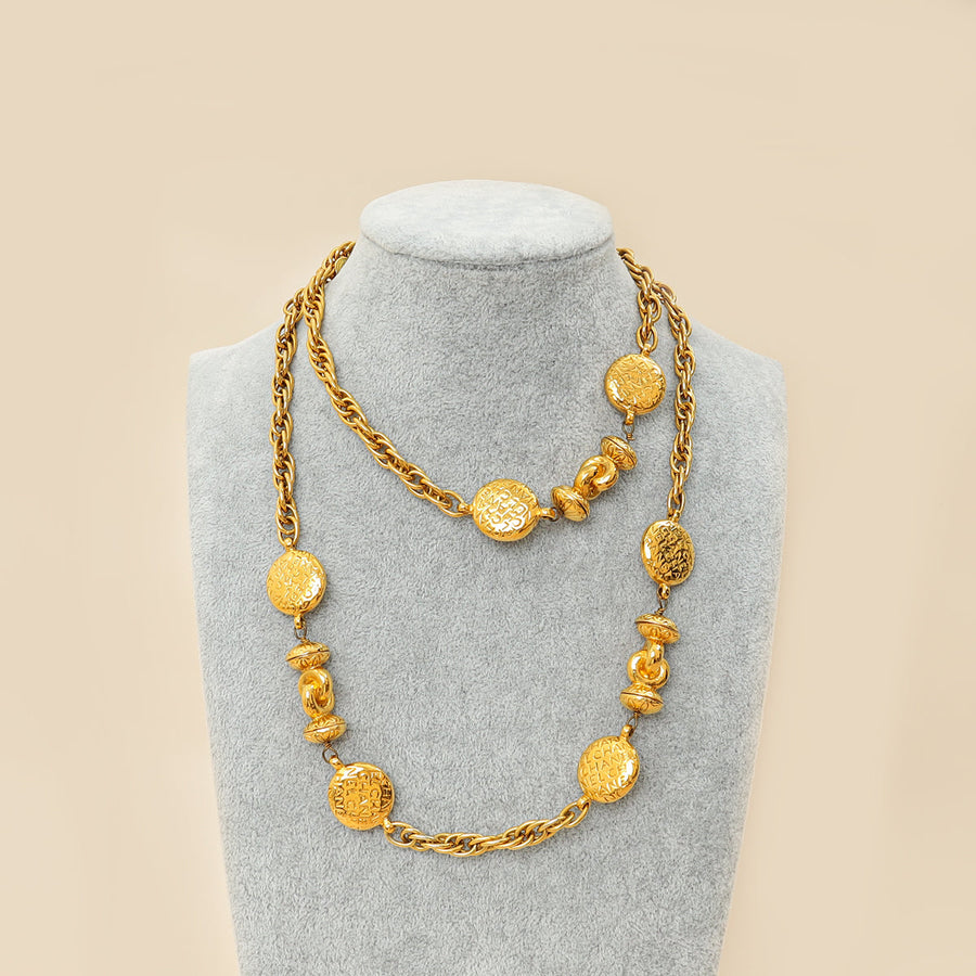 Chanel Gold Vintage Logo Coin Chain Necklace