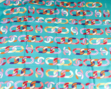 Chanel Teal Multicolor 1980 Coco Mark Silk Scarf