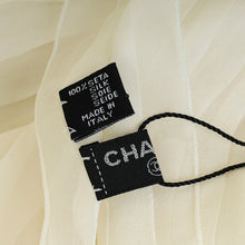 Chanel Off White Silk Chiffon Pleated Scarf w/ Coco Bow