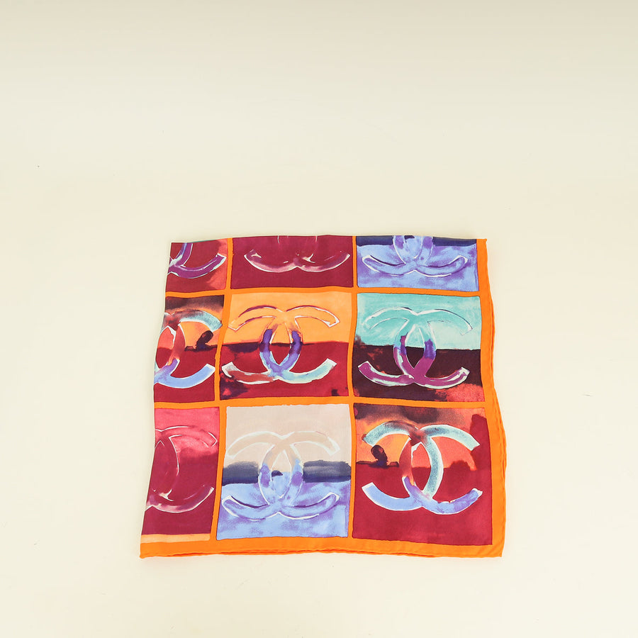 Chanel Orange Multicolor CC Checkered Scarf