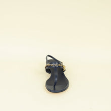 Chanel Navy Blue CC Charm Chain Thong Sandal 37.5