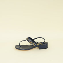 Chanel Navy Blue CC Charm Chain Thong Sandal 37.5