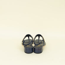 Chanel Navy Blue CC Charm Chain Thong Sandal 37.5