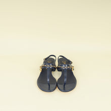 Chanel Navy Blue CC Charm Chain Thong Sandal 37.5