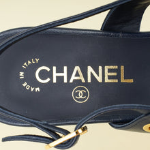 Chanel Navy Blue CC Charm Chain Thong Sandal 37.5