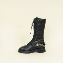 Chanel Black Mid-Calf Boots w/Chain CC Detail 37.5