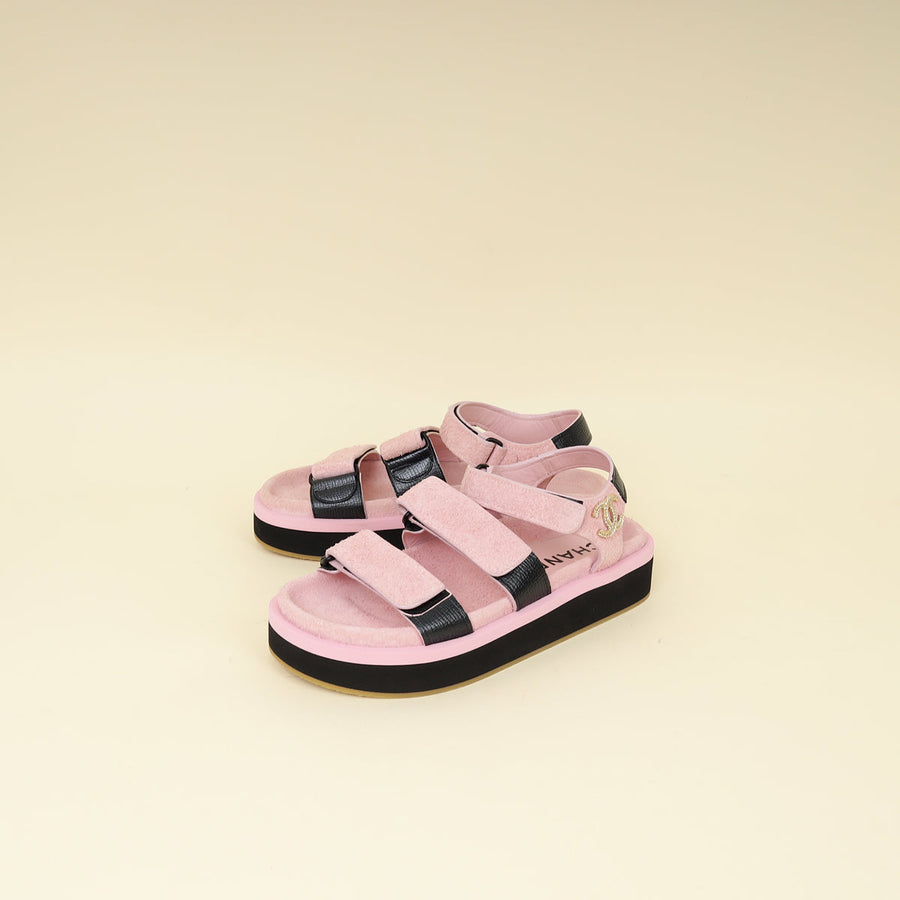 Chanel Bicolor CC Suede Velcro Flat Sandals 38
