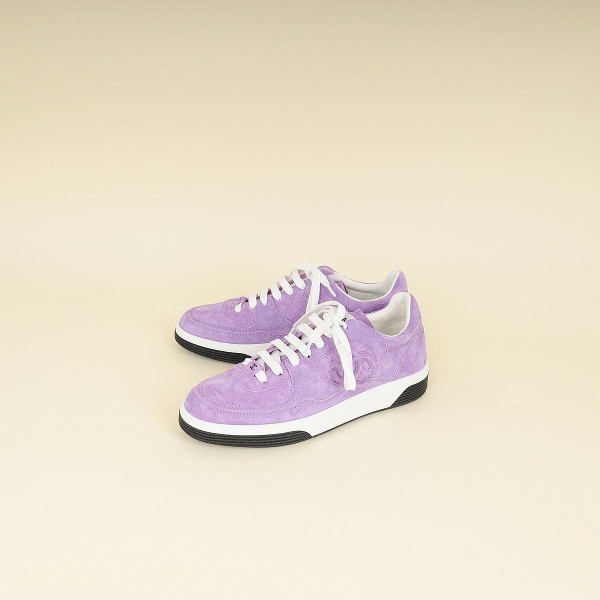 Chanel Purple CC Suede CC Lace Up Sneaker 38