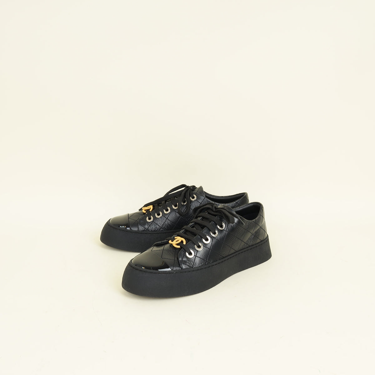 Chanel Black CC Quilted Trainer Sneaker 38