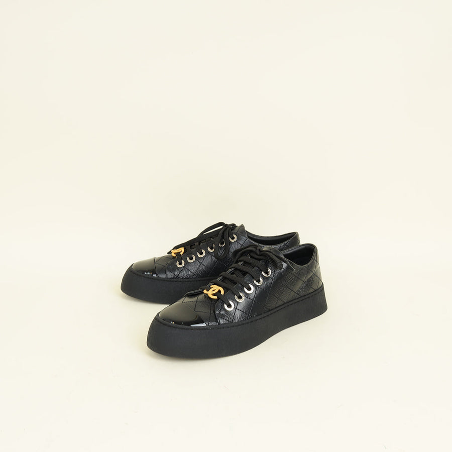 Chanel Black CC Quilted Trainer Sneaker 38