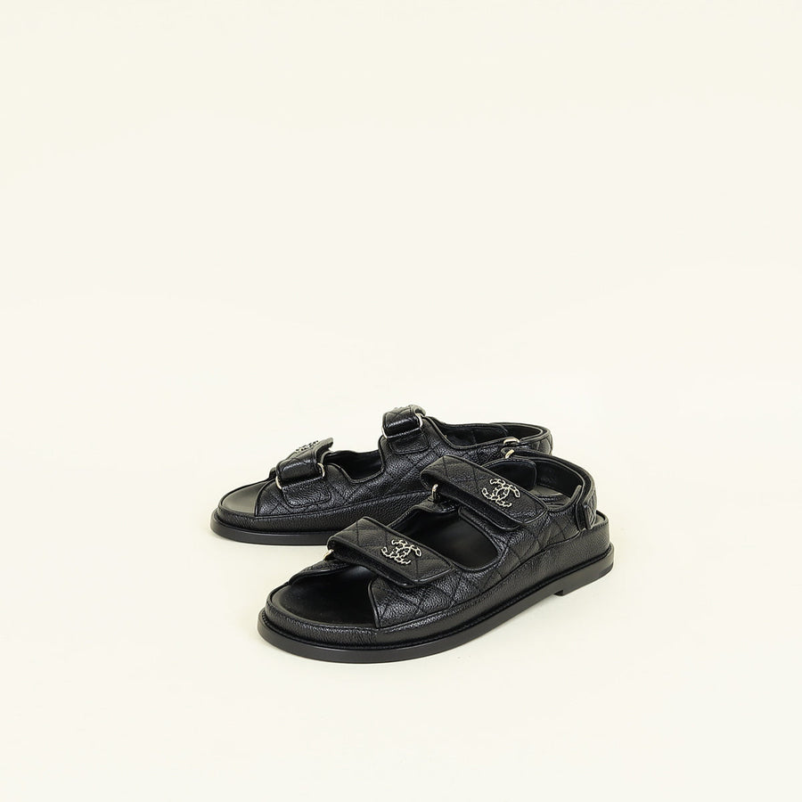 Chanel Black CC Dad Sandals 39