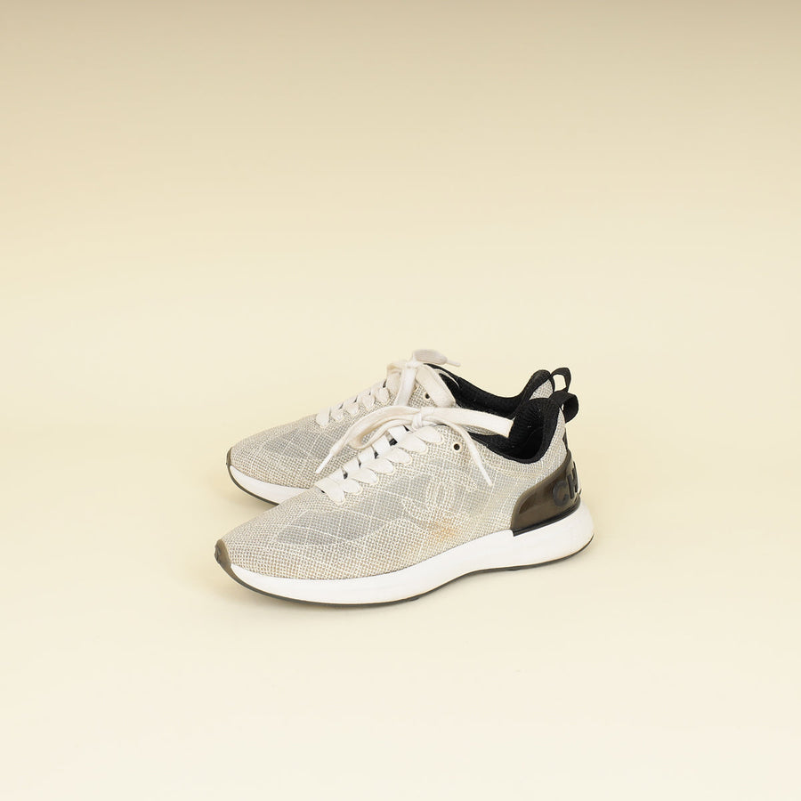 Chanel Beige CC Embroidered Mesh Sneaker 36.5