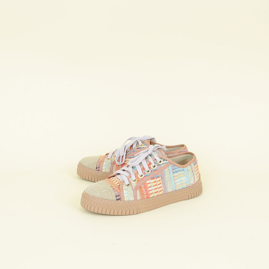 Chanel Multicolor CC Woven Tweed Low Top Sneakers 36